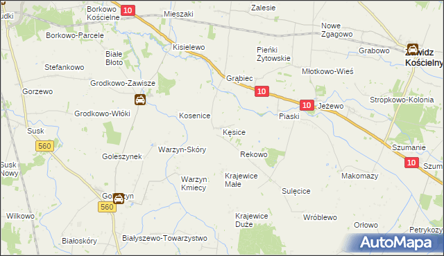 mapa Kęsice, Kęsice na mapie Targeo