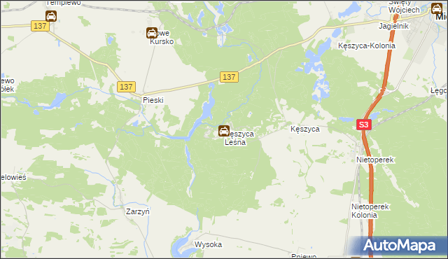 mapa Kęszyca Leśna, Kęszyca Leśna na mapie Targeo