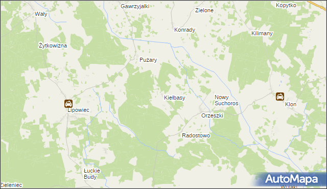 mapa Kiełbasy gmina Rozogi, Kiełbasy gmina Rozogi na mapie Targeo