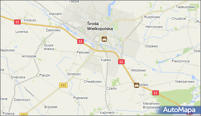 mapa Kijewo gmina Środa Wielkopolska, Kijewo gmina Środa Wielkopolska na mapie Targeo