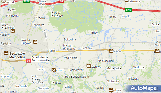 mapa Klęczany gmina Sędziszów Małopolski, Klęczany gmina Sędziszów Małopolski na mapie Targeo