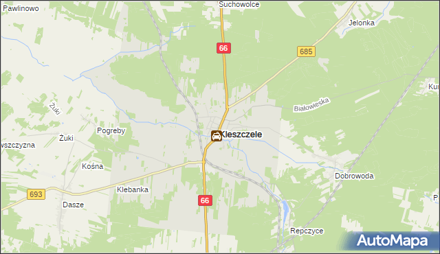 mapa Kleszczele, Kleszczele na mapie Targeo