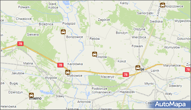 mapa Kliszów gmina Kije, Kliszów gmina Kije na mapie Targeo