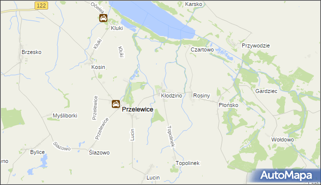 mapa Kłodzino gmina Przelewice, Kłodzino gmina Przelewice na mapie Targeo