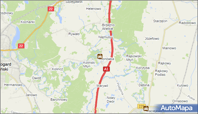 mapa Klonówka gmina Starogard Gdański, Klonówka gmina Starogard Gdański na mapie Targeo