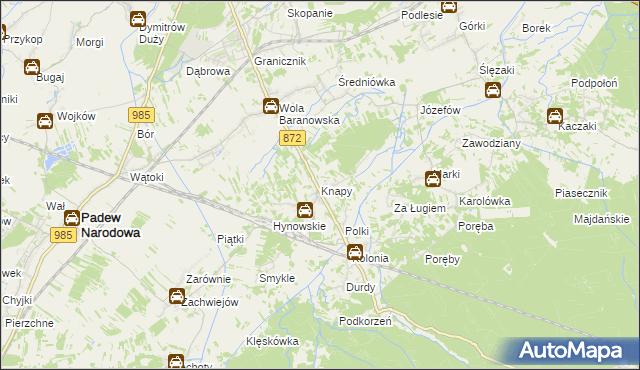 mapa Knapy gmina Baranów Sandomierski, Knapy gmina Baranów Sandomierski na mapie Targeo