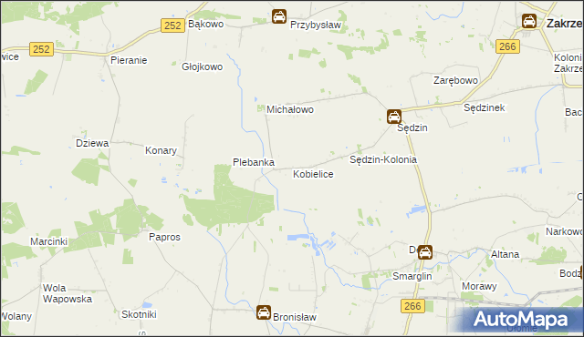 mapa Kobielice gmina Zakrzewo, Kobielice gmina Zakrzewo na mapie Targeo