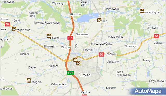 mapa Kobylin gmina Grójec, Kobylin gmina Grójec na mapie Targeo