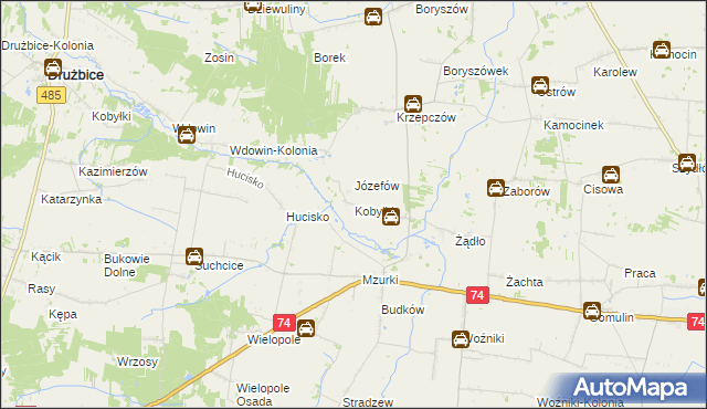 mapa Kobyłki gmina Grabica, Kobyłki gmina Grabica na mapie Targeo