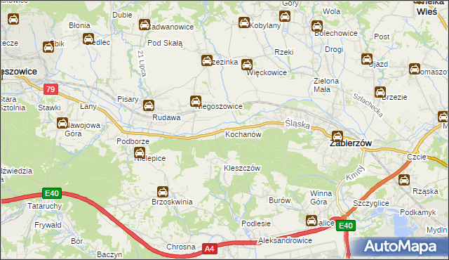 mapa Kochanów gmina Zabierzów, Kochanów gmina Zabierzów na mapie Targeo