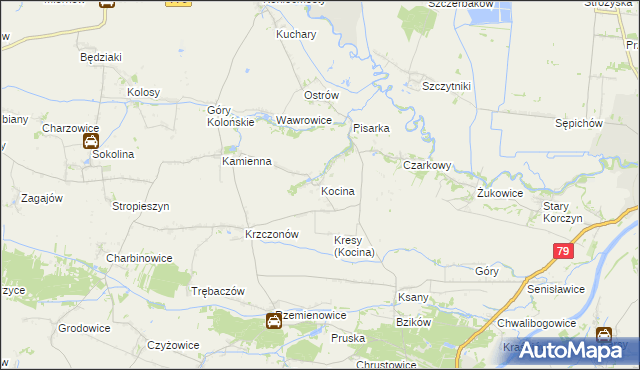 mapa Kocina gmina Opatowiec, Kocina gmina Opatowiec na mapie Targeo