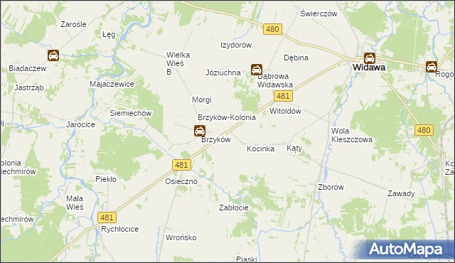 mapa Kocina gmina Widawa, Kocina gmina Widawa na mapie Targeo