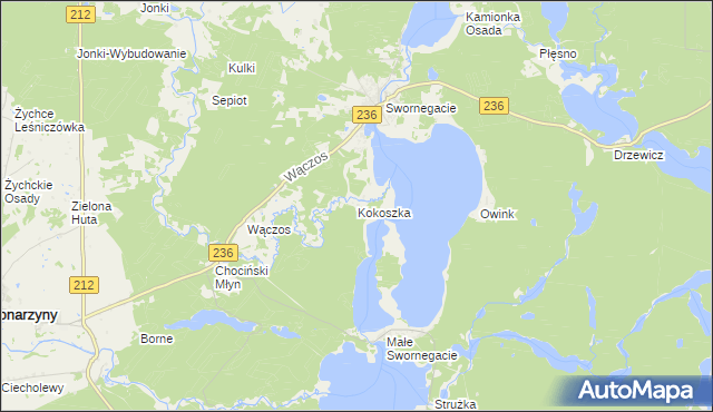 mapa Kokoszka gmina Chojnice, Kokoszka gmina Chojnice na mapie Targeo