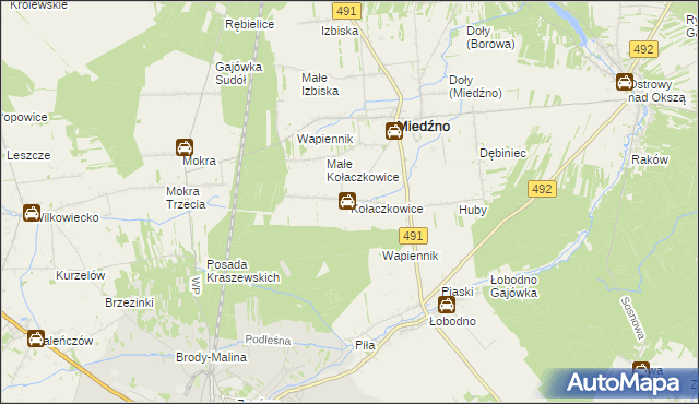 mapa Kołaczkowice gmina Miedźno, Kołaczkowice gmina Miedźno na mapie Targeo