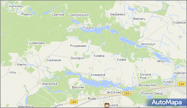 mapa Kołatka gmina Pobiedziska, Kołatka gmina Pobiedziska na mapie Targeo