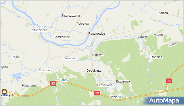 mapa Kołczyn gmina Krzeszyce, Kołczyn gmina Krzeszyce na mapie Targeo