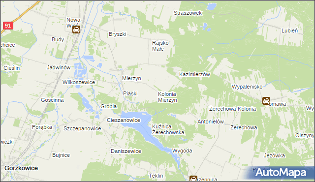 mapa Kolonia Mierzyn, Kolonia Mierzyn na mapie Targeo