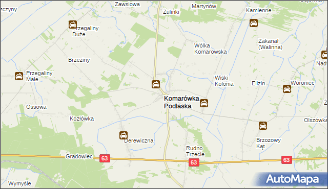 mapa Komarówka Podlaska, Komarówka Podlaska na mapie Targeo