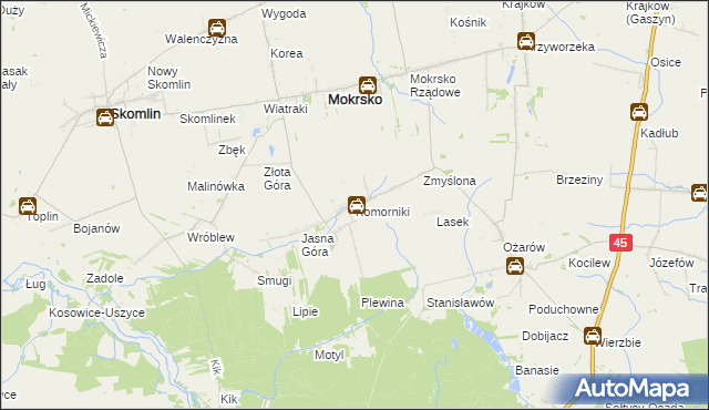 mapa Komorniki gmina Mokrsko, Komorniki gmina Mokrsko na mapie Targeo