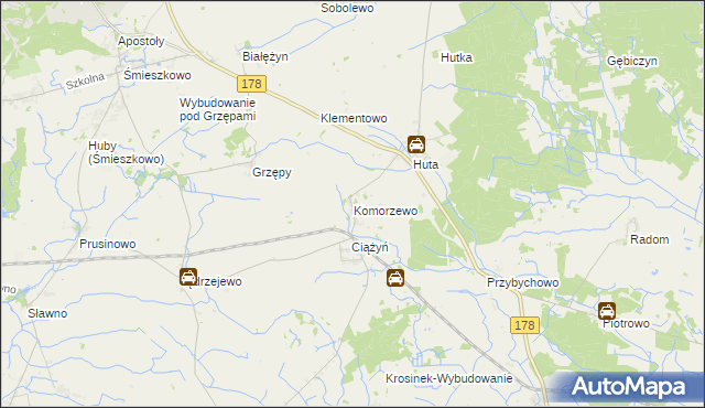 mapa Komorzewo, Komorzewo na mapie Targeo