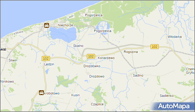 mapa Konarzewo gmina Karnice, Konarzewo gmina Karnice na mapie Targeo