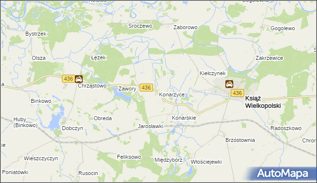 mapa Konarzyce gmina Książ Wielkopolski, Konarzyce gmina Książ Wielkopolski na mapie Targeo