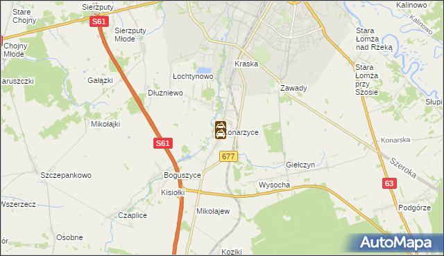 mapa Konarzyce gmina Łomża, Konarzyce gmina Łomża na mapie Targeo