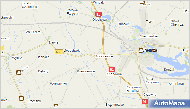 mapa Kończewice gmina Chełmża, Kończewice gmina Chełmża na mapie Targeo