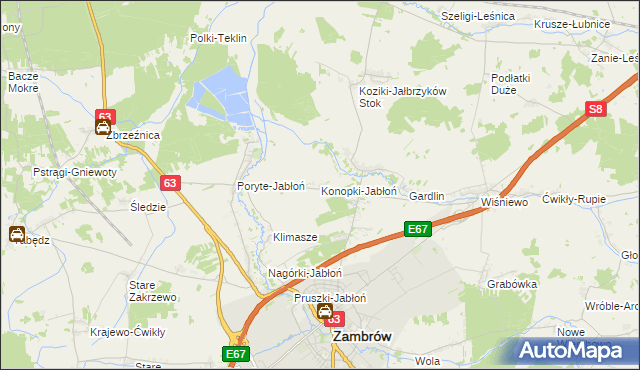 mapa Konopki-Jabłoń, Konopki-Jabłoń na mapie Targeo