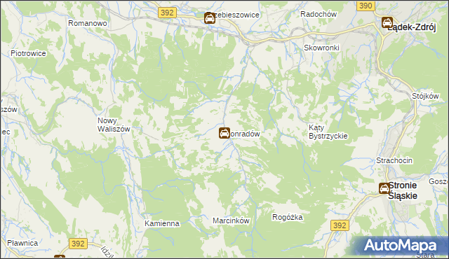 mapa Konradów gmina Lądek-Zdrój, Konradów gmina Lądek-Zdrój na mapie Targeo