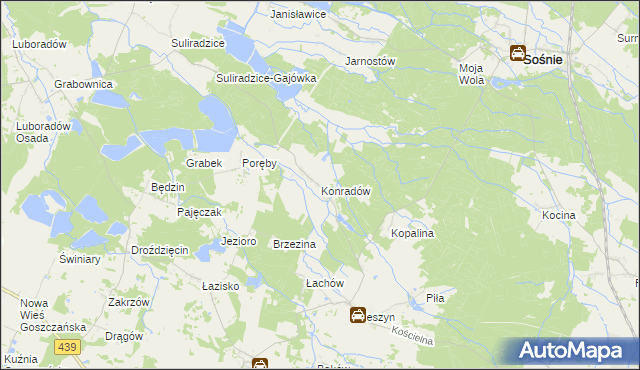 mapa Konradów gmina Sośnie, Konradów gmina Sośnie na mapie Targeo