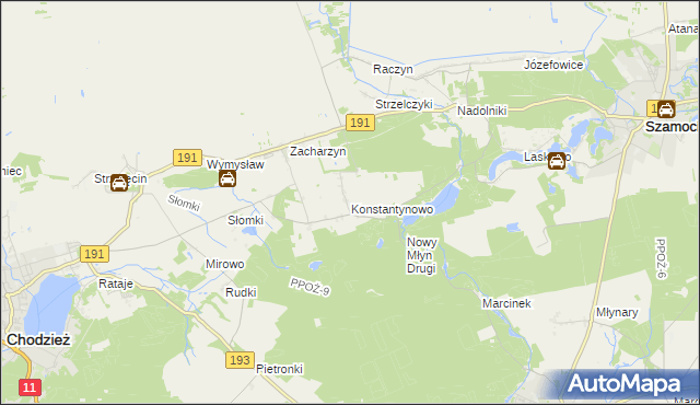 mapa Konstantynowo gmina Chodzież, Konstantynowo gmina Chodzież na mapie Targeo