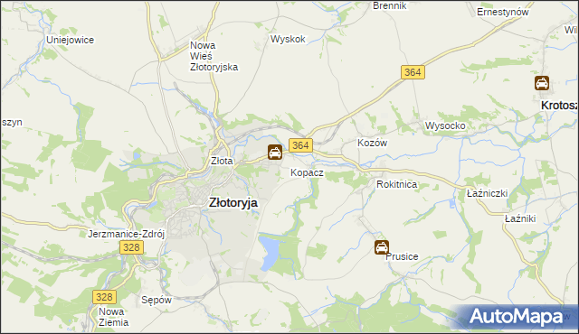 mapa Kopacz gmina Złotoryja, Kopacz gmina Złotoryja na mapie Targeo