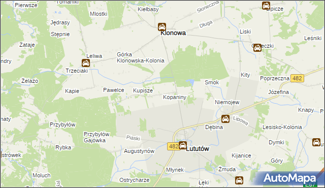 mapa Kopaniny gmina Lututów, Kopaniny gmina Lututów na mapie Targeo