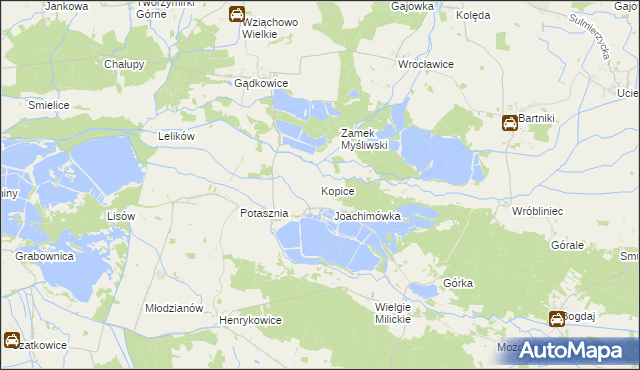 mapa Kopice gmina Milicz, Kopice gmina Milicz na mapie Targeo