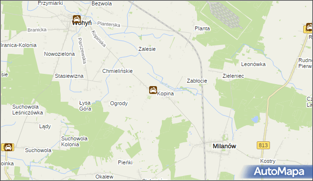 mapa Kopina gmina Milanów, Kopina gmina Milanów na mapie Targeo