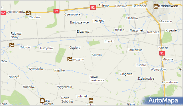 mapa Kopyta gmina Krośniewice, Kopyta gmina Krośniewice na mapie Targeo