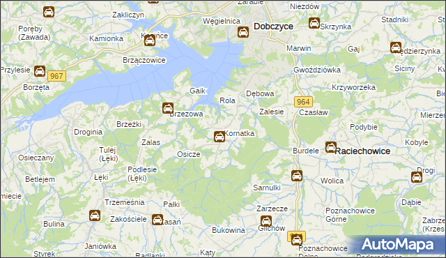 mapa Kornatka gmina Dobczyce, Kornatka gmina Dobczyce na mapie Targeo