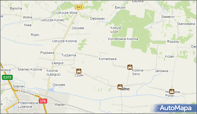 mapa Kornelówka gmina Sitno, Kornelówka gmina Sitno na mapie Targeo