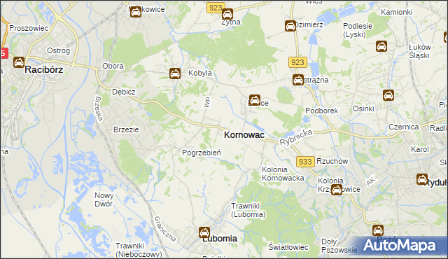 mapa Kornowac, Kornowac na mapie Targeo