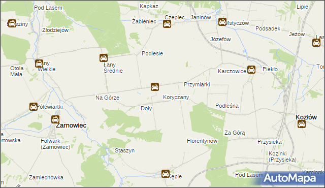 mapa Koryczany, Koryczany na mapie Targeo