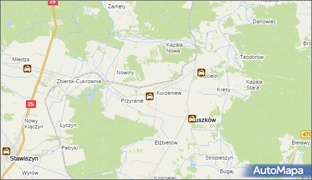 mapa Korzeniew, Korzeniew na mapie Targeo