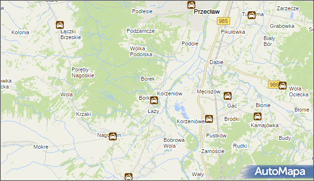 mapa Korzeniów gmina Żyraków, Korzeniów gmina Żyraków na mapie Targeo