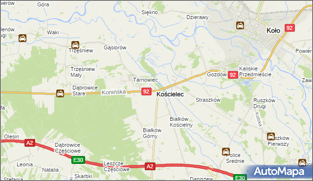 mapa Kościelec powiat kolski, Kościelec powiat kolski na mapie Targeo