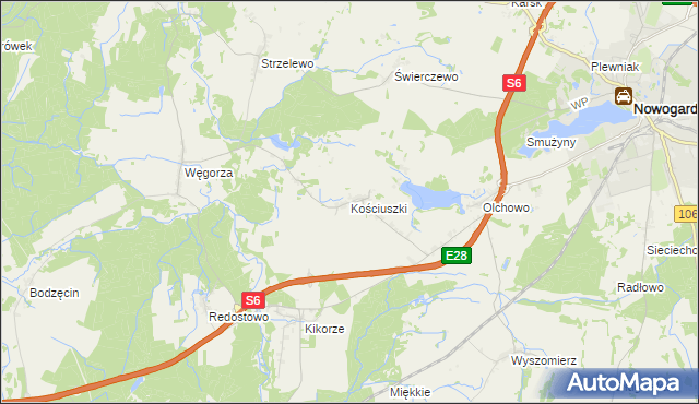 mapa Kościuszki gmina Osina, Kościuszki gmina Osina na mapie Targeo