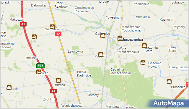 mapa Kosów gmina Moszczenica, Kosów gmina Moszczenica na mapie Targeo