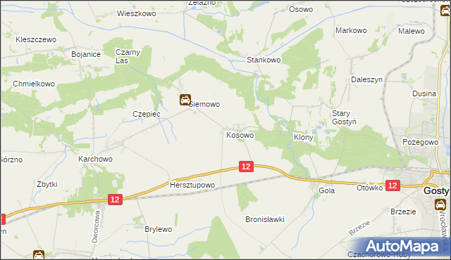 mapa Kosowo gmina Gostyń, Kosowo gmina Gostyń na mapie Targeo