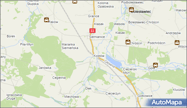 mapa Kostów, Kostów na mapie Targeo