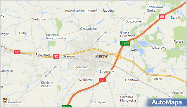 mapa Kostrzyn powiat poznański, Kostrzyn powiat poznański na mapie Targeo