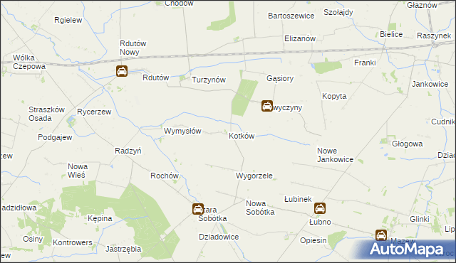 mapa Kotków gmina Grabów, Kotków gmina Grabów na mapie Targeo